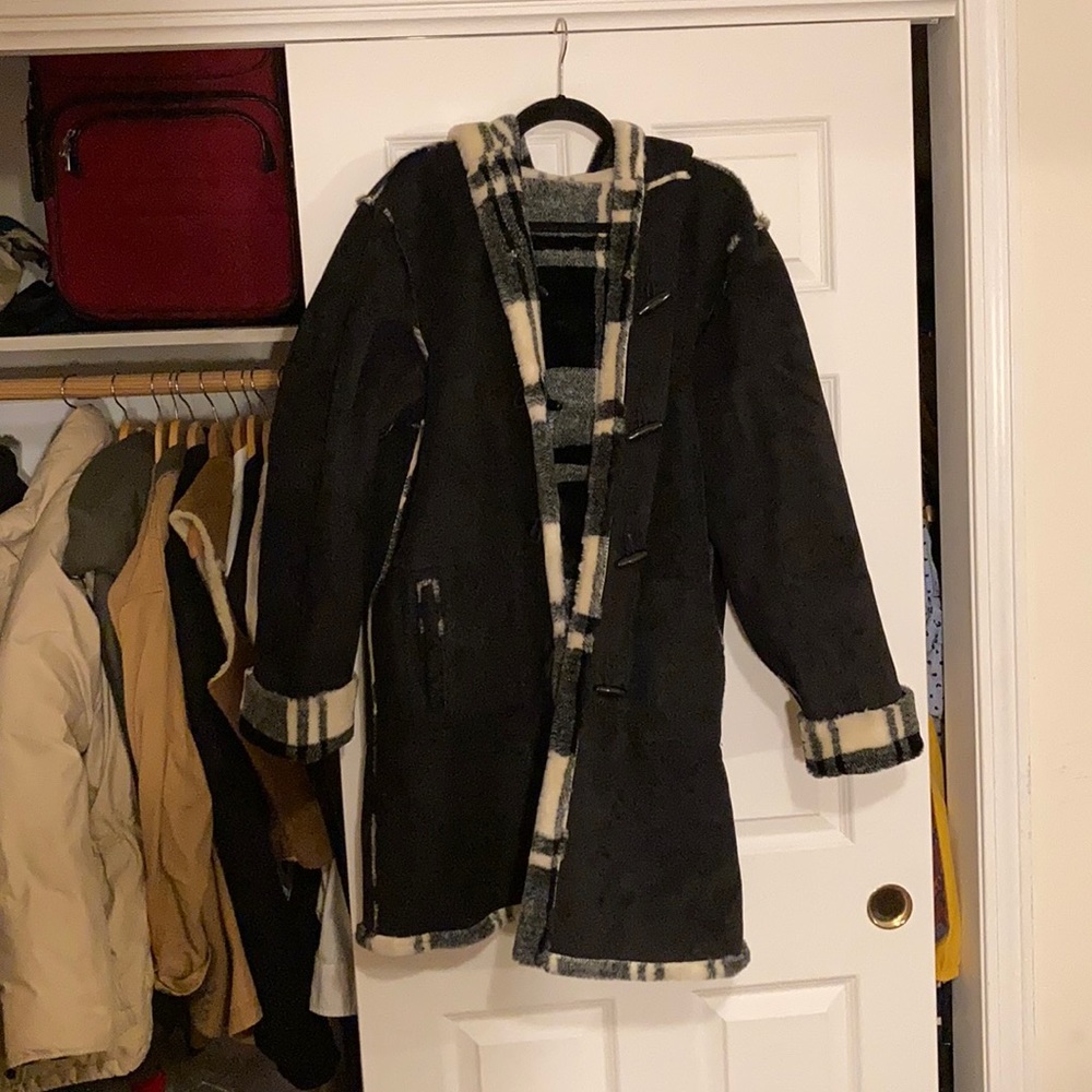 Black and white faux fur lined coat